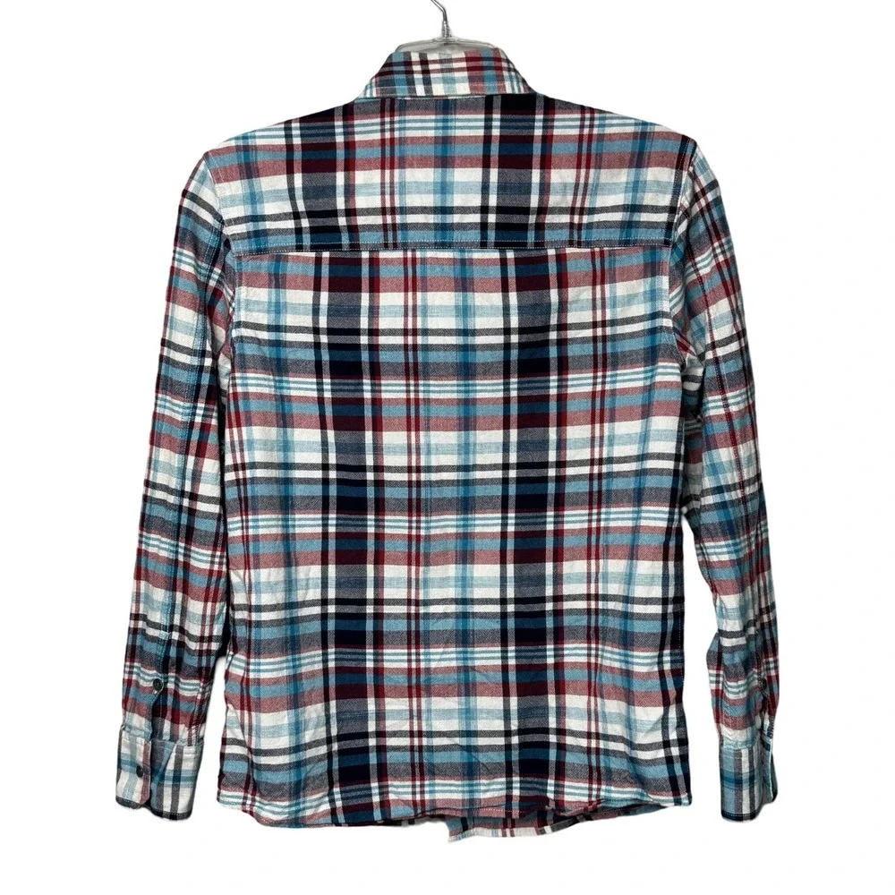 True Religion Shirt Mens Small Blue Red Plaid Flannel‎ Style Dual Pocket Casual